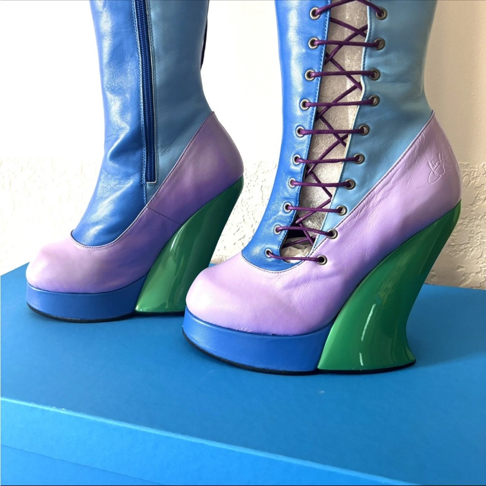 John Fluevog ULTRA VOG GRAND NATIONAL Platform Leather Boots Chunky Steampunk 10 - Picture 2 of 12